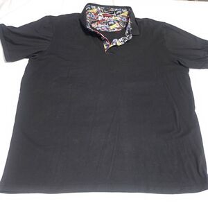 COTTON STUDIO Polo Shirt Black Multi‎ Graffiti Collar Streetwear 2475 Mens XXL